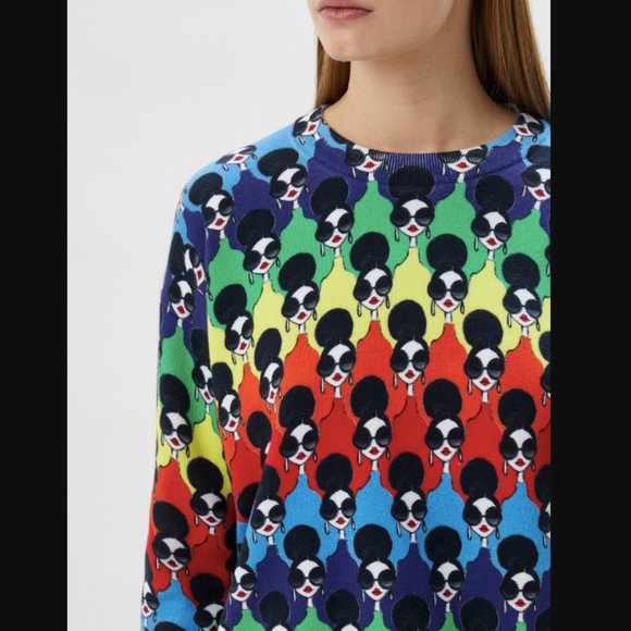 Alice + Olivia | Colorful Stace Face Print Pullover Sweater - Picture 1 of 15